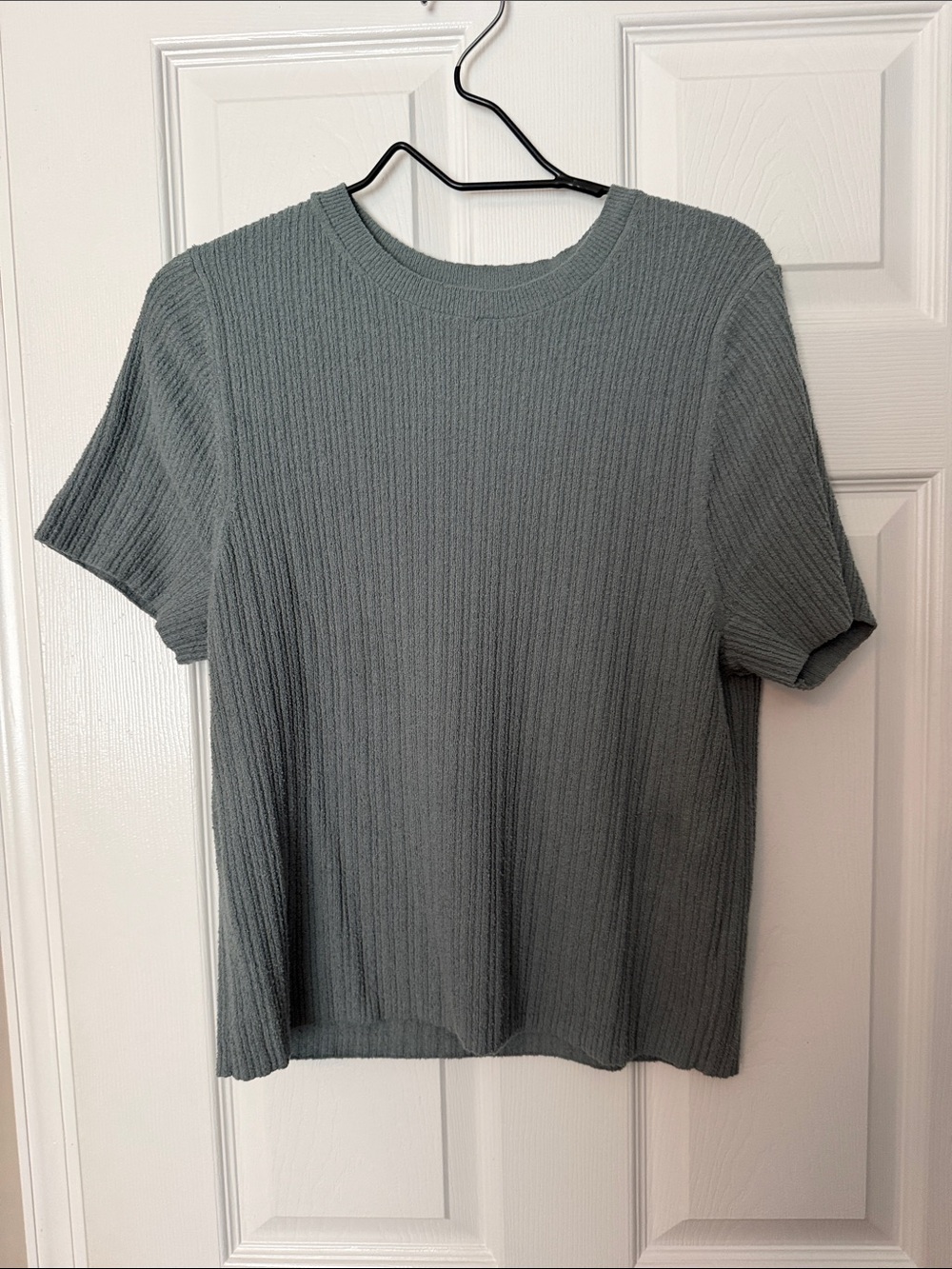 Ribbed Short Sleeve Crewneck Top in Slate Blue